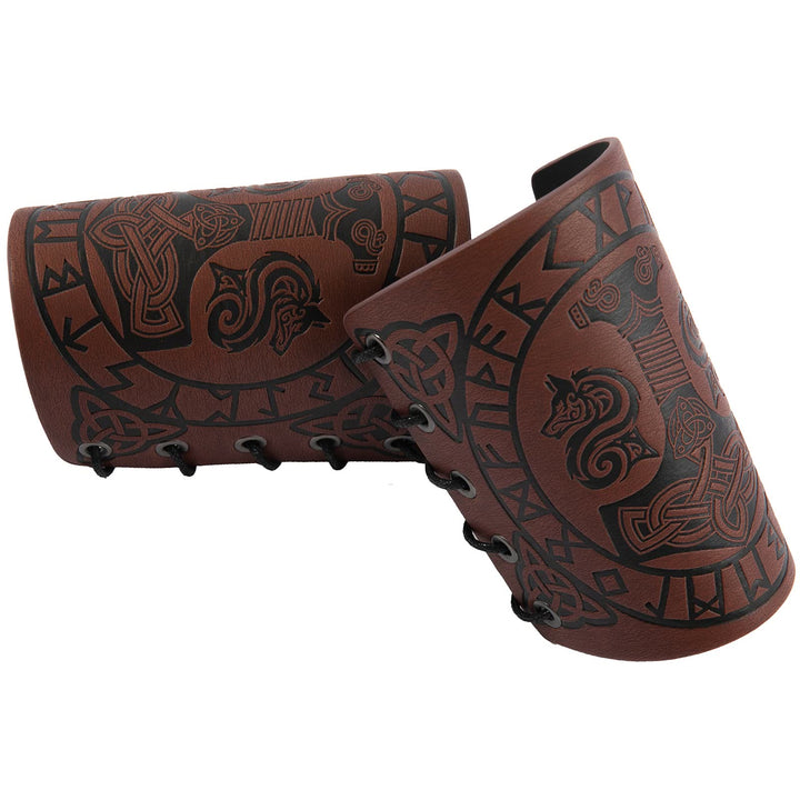 WorldNorse Viking Embossed Mjolnir Wolves Rune Arm Bracers - image 3