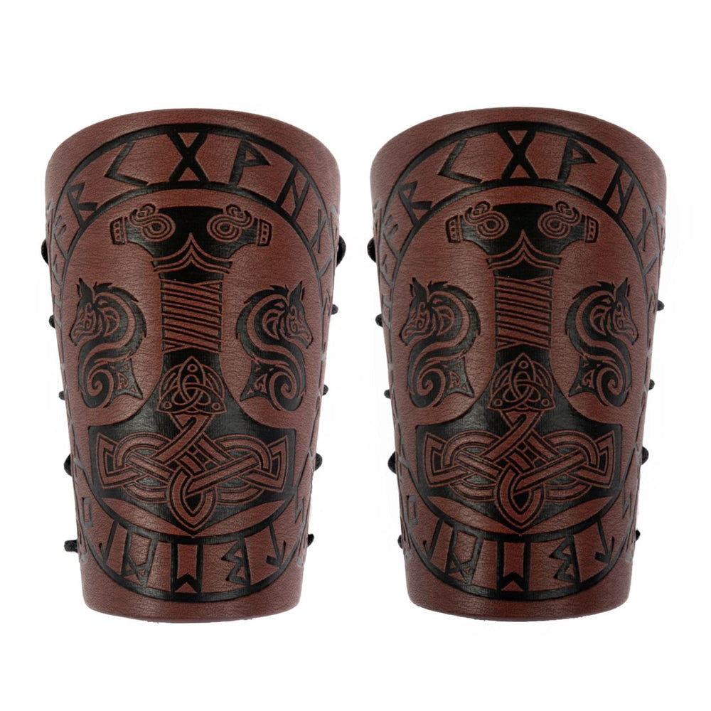 WorldNorse Viking Embossed Mjolnir Wolves Rune Arm Bracers - image 2