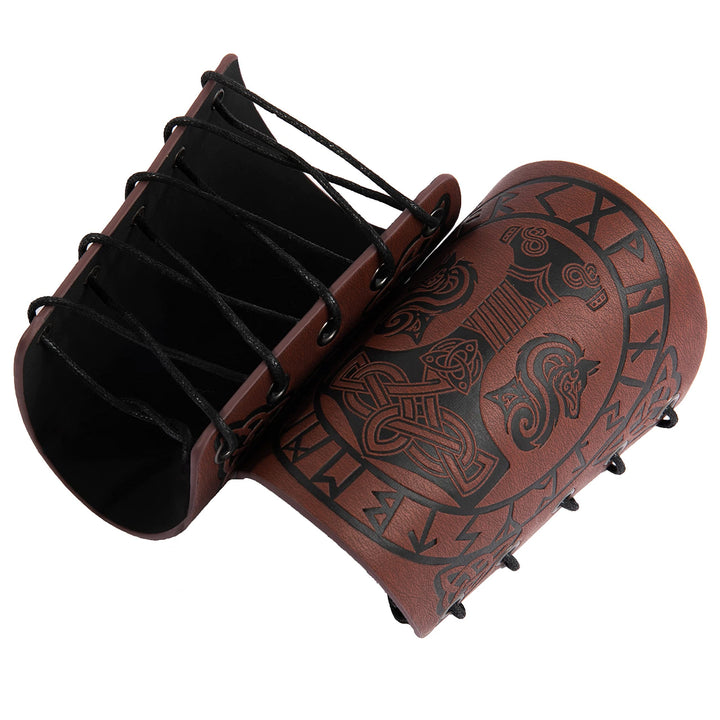 WorldNorse Viking Embossed Mjolnir Wolves Rune Arm Bracers - image 4