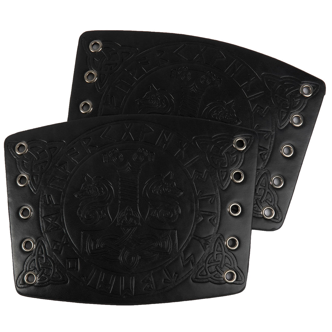 WorldNorse Viking Embossed Mjolnir Wolves Rune Arm Bracers - image 9