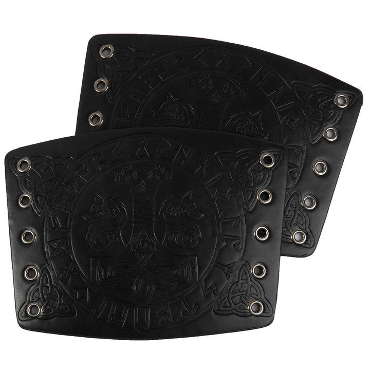 WorldNorse Viking Embossed Mjolnir Wolves Rune Arm Bracers - image 9