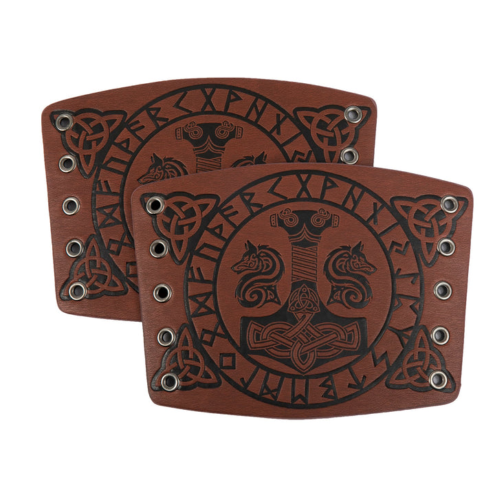 WorldNorse Viking Embossed Mjolnir Wolves Rune Arm Bracers - image 3