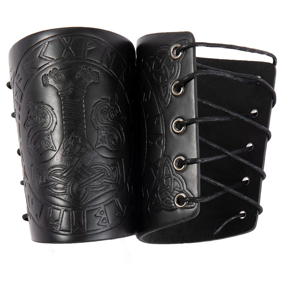 WorldNorse Viking Embossed Mjolnir Wolves Rune Arm Bracers - image 13