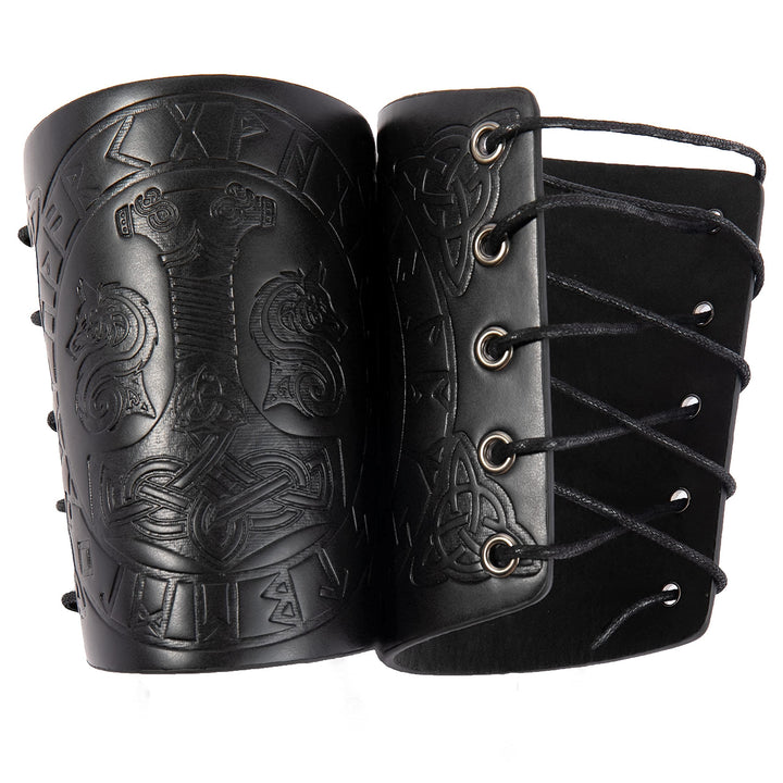 WorldNorse Viking Embossed Mjolnir Wolves Rune Arm Bracers - image 13