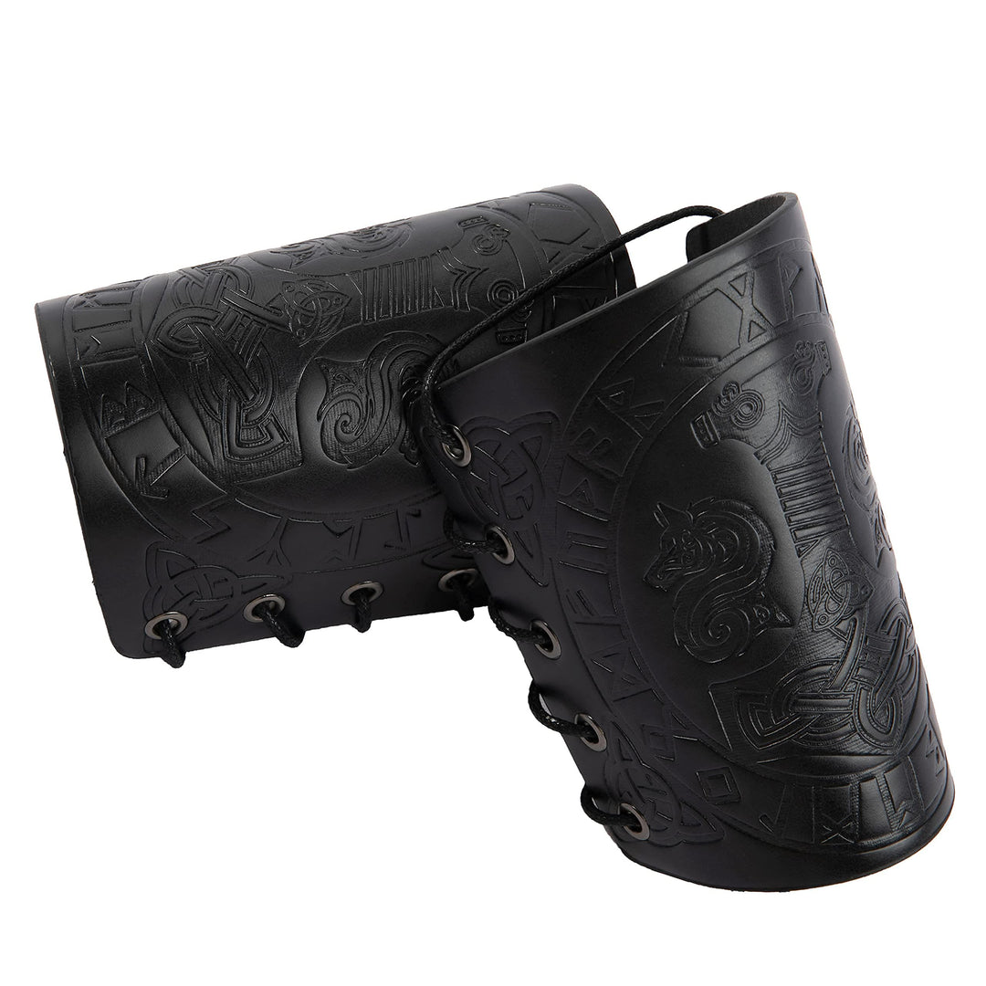 WorldNorse Viking Embossed Mjolnir Wolves Rune Arm Bracers - image 10