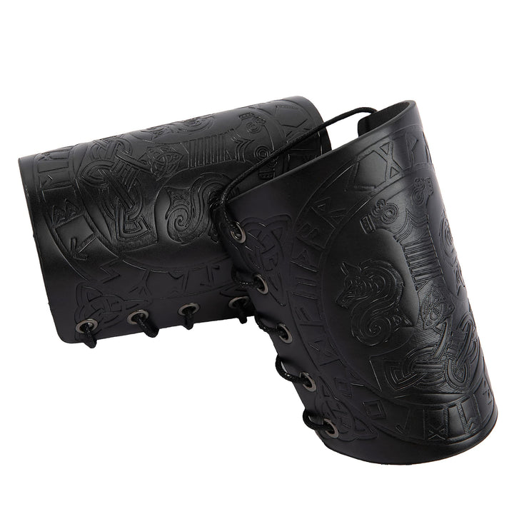 WorldNorse Viking Embossed Mjolnir Wolves Rune Arm Bracers - image 11