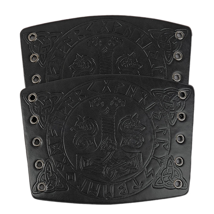 WorldNorse Viking Embossed Mjolnir Wolves Rune Arm Bracers - image 10