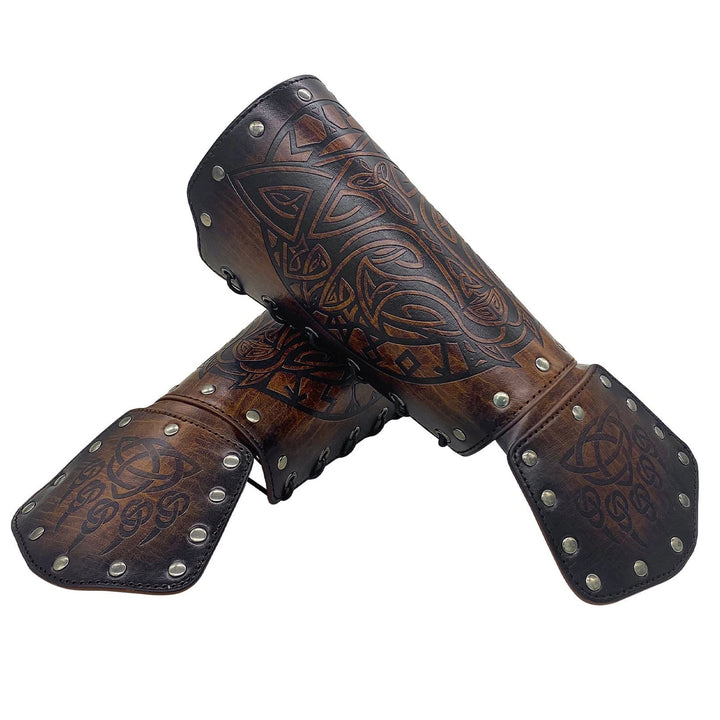 WorldNorse Viking Wolf Triquetra Leather Arm Bracers - image 1