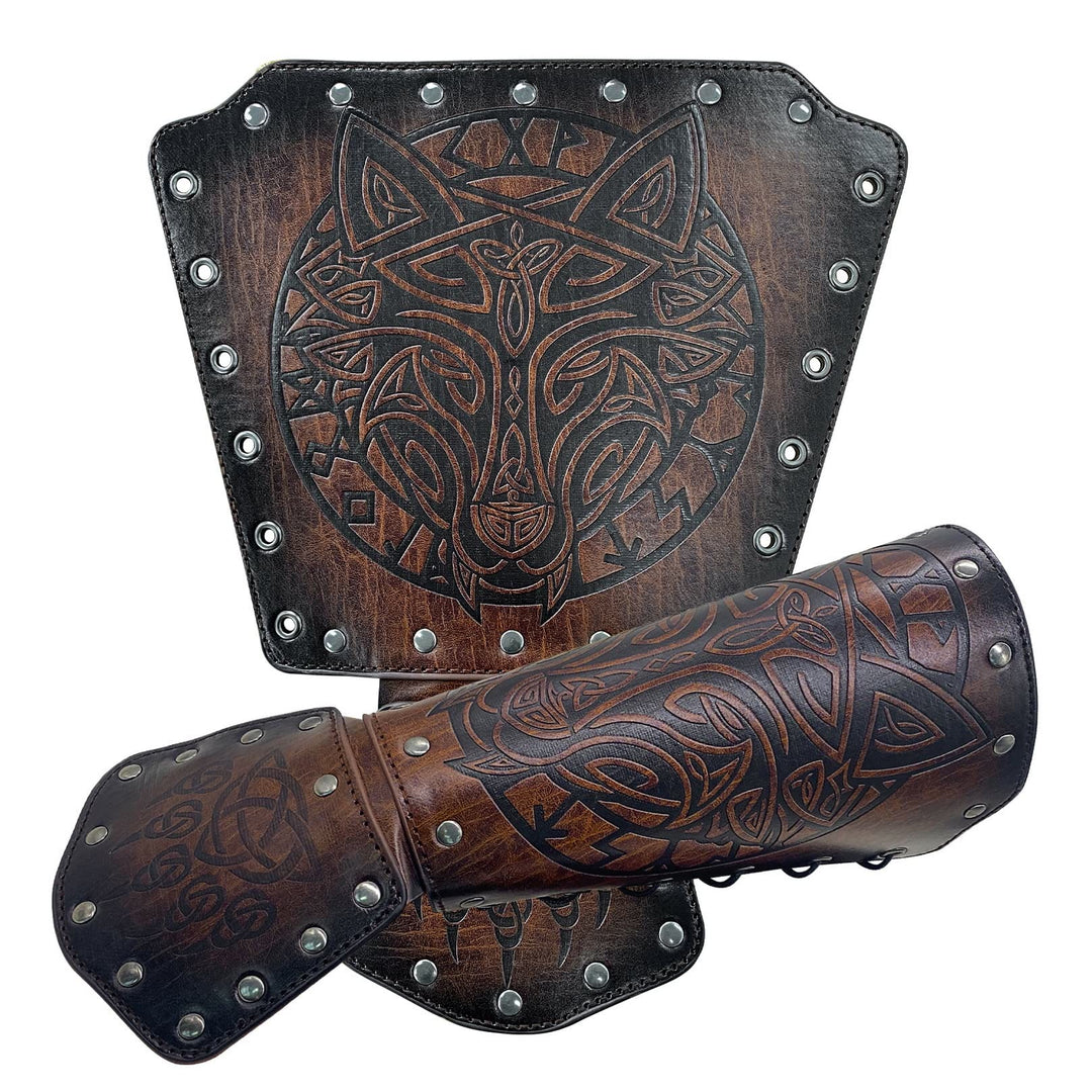 WorldNorse Viking Wolf Triquetra Leather Arm Bracers - image 6