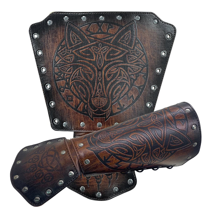 WorldNorse Viking Wolf Triquetra Leather Arm Bracers - image 6