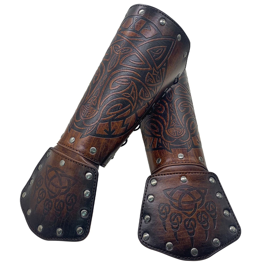 WorldNorse Viking Wolf Triquetra Leather Arm Bracers - image 4