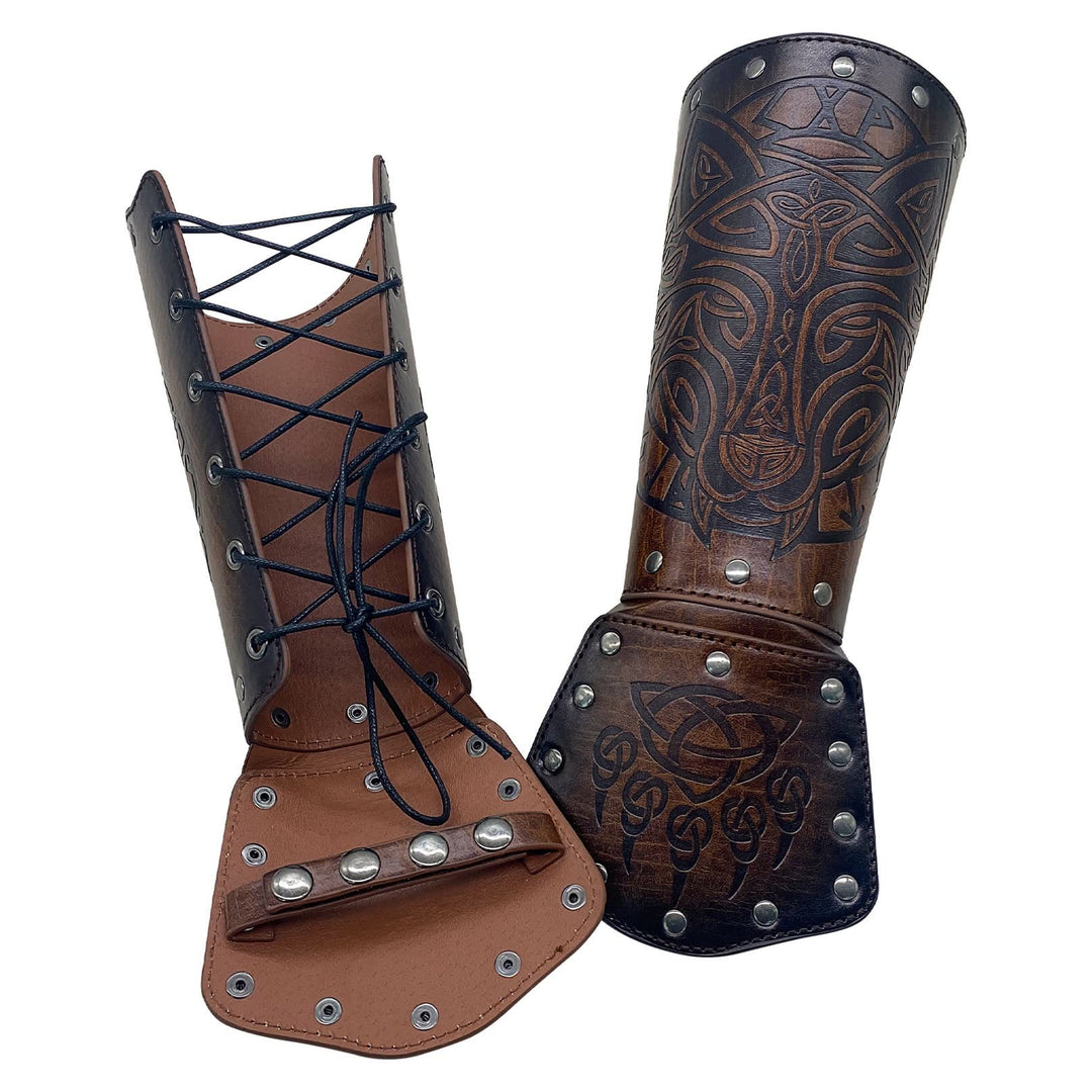 WorldNorse Viking Wolf Triquetra Leather Arm Bracers - image 3