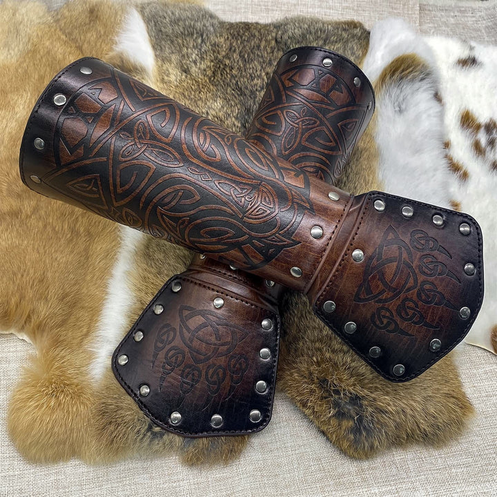 WorldNorse Viking Wolf Triquetra Leather Arm Bracers - image 6