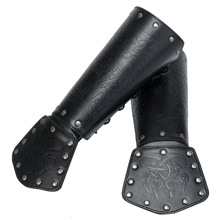 WorldNorse Viking Wolf Triquetra Leather Arm Bracers - Wolf#B - Black - image 14