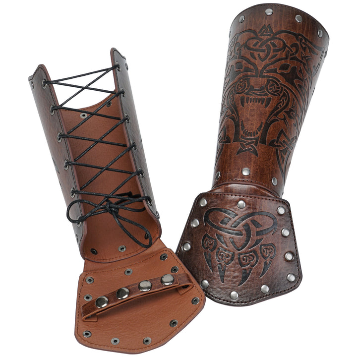 WorldNorse Viking Wolf Triquetra Leather Arm Bracers - image 13