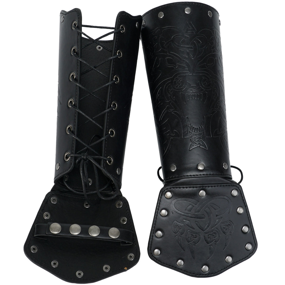WorldNorse Viking Wolf Triquetra Leather Arm Bracers - image 15