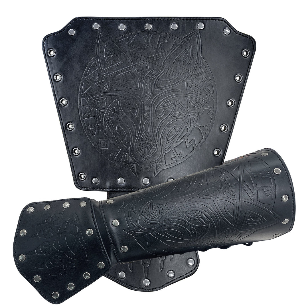 WorldNorse Viking Wolf Triquetra Leather Arm Bracers - image 11