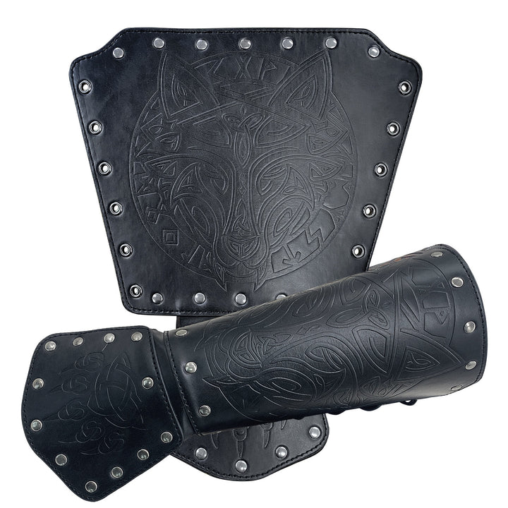 WorldNorse Viking Wolf Triquetra Leather Arm Bracers - image 11