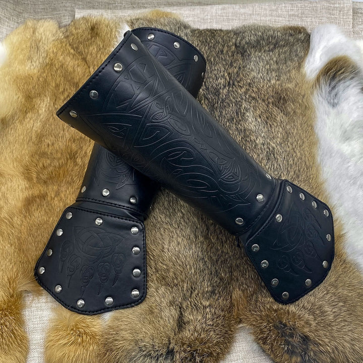 WorldNorse Viking Wolf Triquetra Leather Arm Bracers - image 10