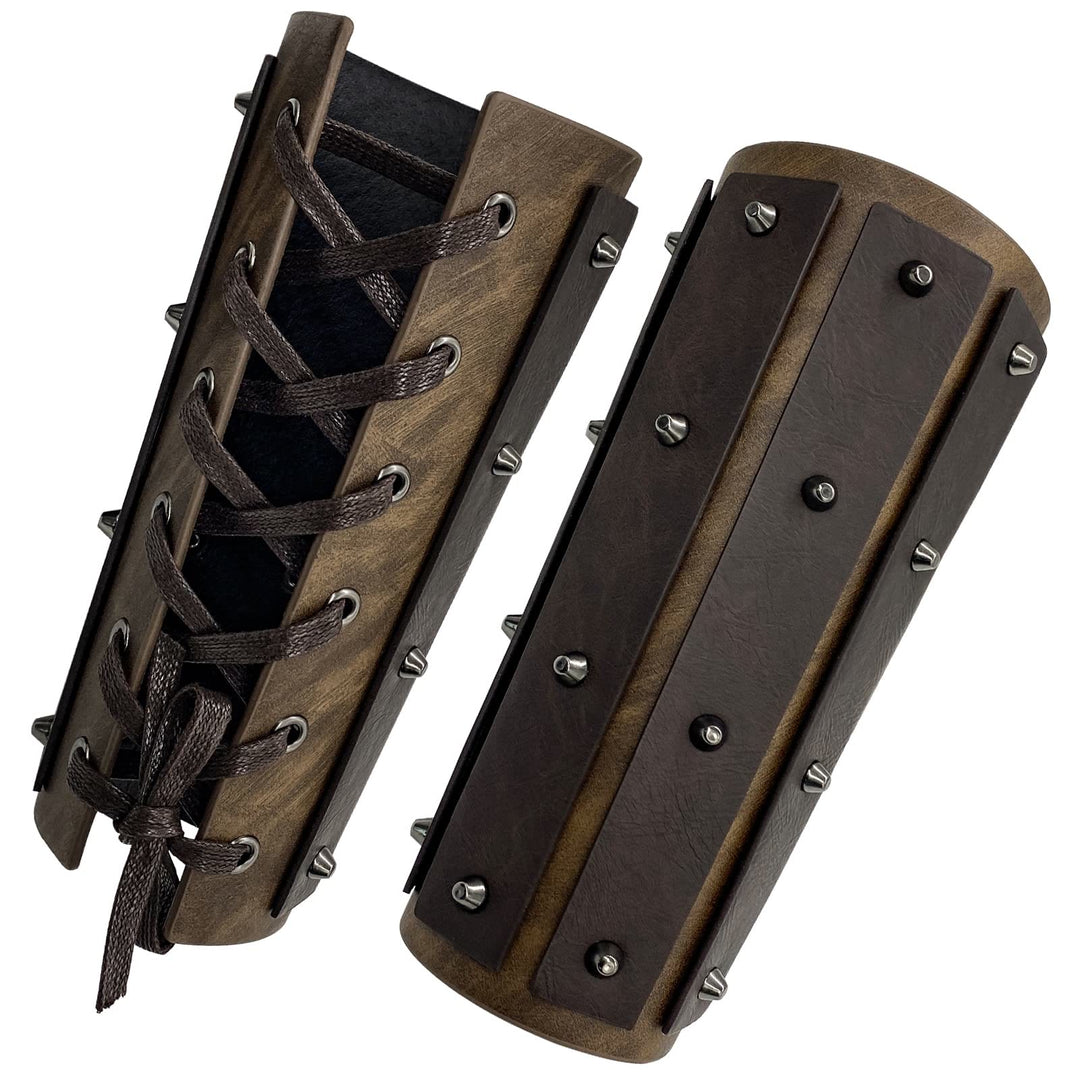WorldNorse Gothic Rivets Lace Up Arm Bracers - Brown - image 1