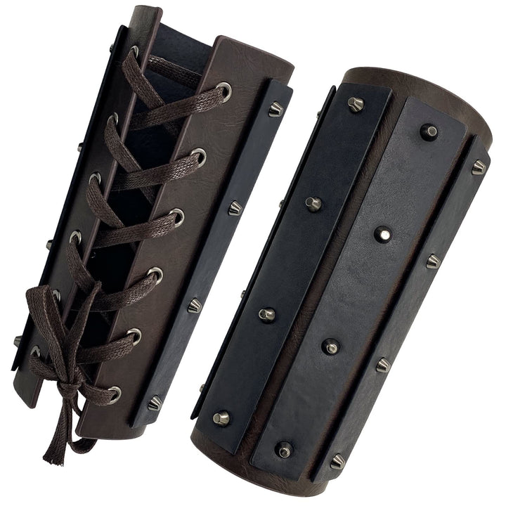 WorldNorse Gothic Rivets Lace Up Arm Bracers - Dark Brown - image 7