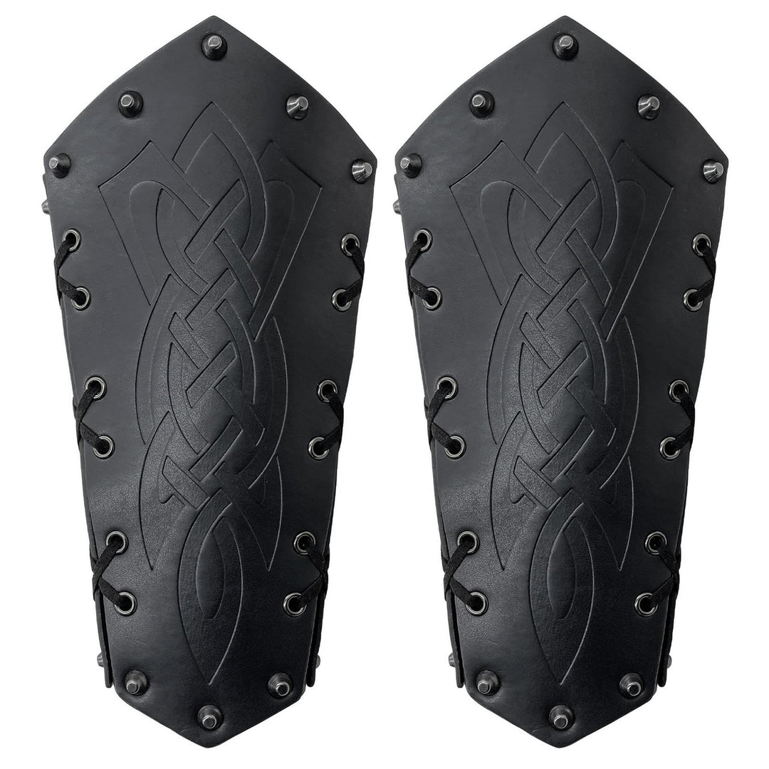 WorldNorse Viking Warrior Bucket Spike Lace Up Arm Bracers - Blade - Black - image 6