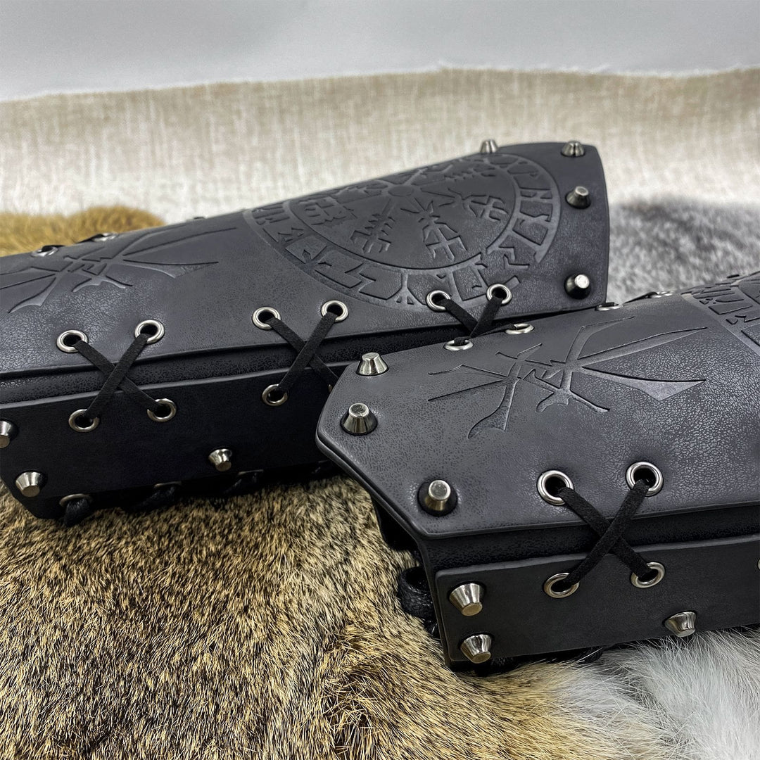 WorldNorse Viking Warrior Bucket Spike Lace Up Arm Bracers - image 25