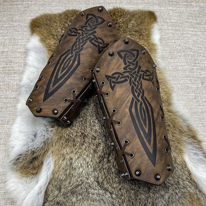WorldNorse Viking Warrior Bucket Spike Lace Up Arm Bracers - image 12