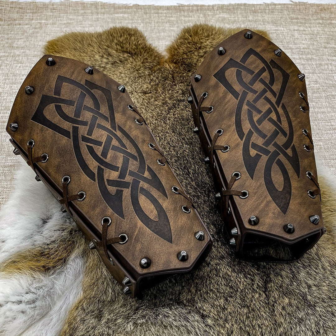 WorldNorse Viking Warrior Bucket Spike Lace Up Arm Bracers - Blade - Brown - image 1