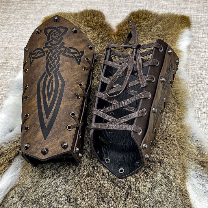 WorldNorse Viking Warrior Bucket Spike Lace Up Arm Bracers - image 12