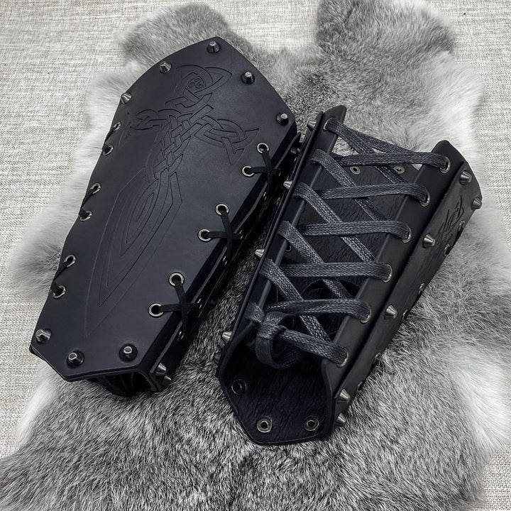 WorldNorse Viking Warrior Bucket Spike Lace Up Arm Bracers - image 17