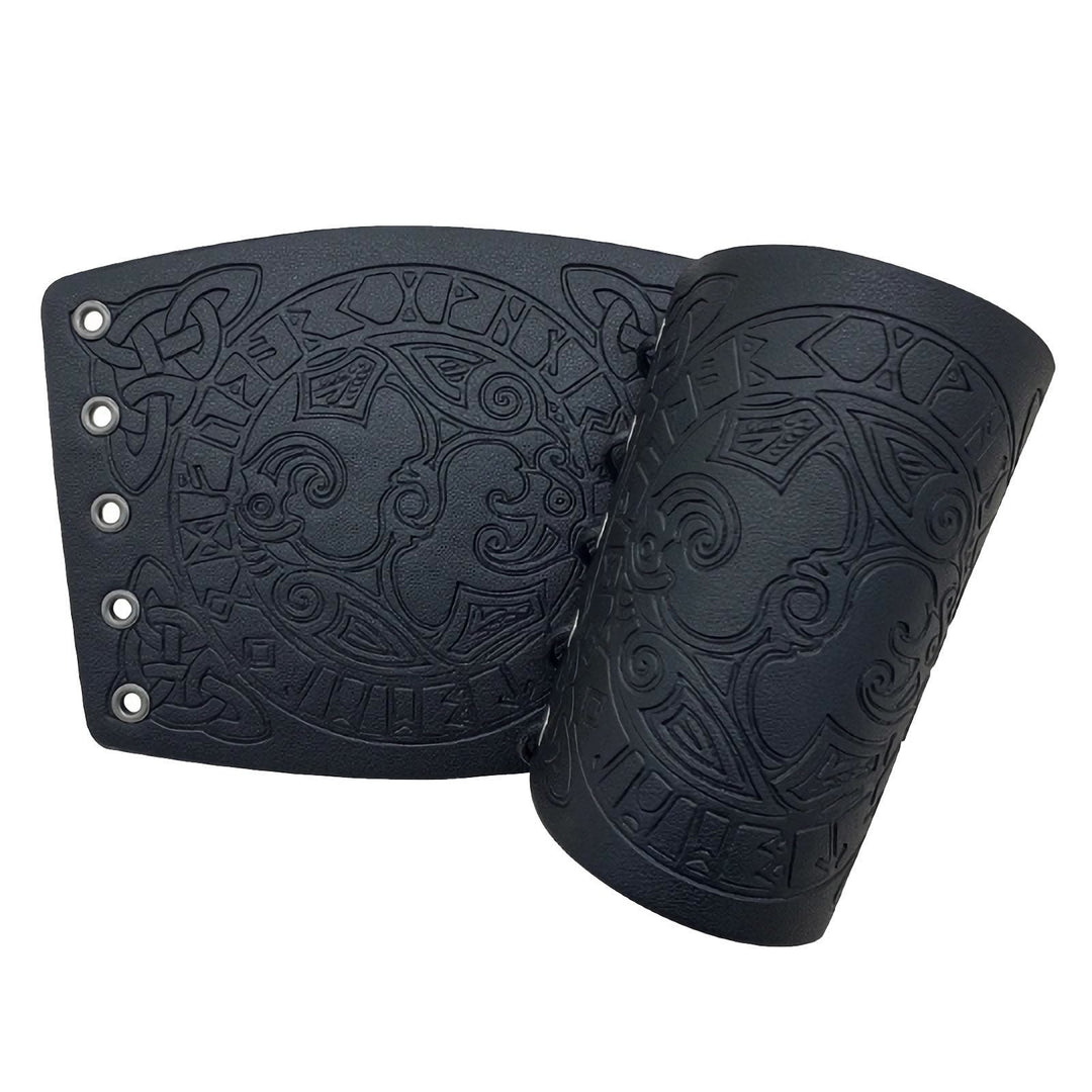 WorldNorse Mythology Odin's Raven Rune Leather Arm Bracers - Black - image 6