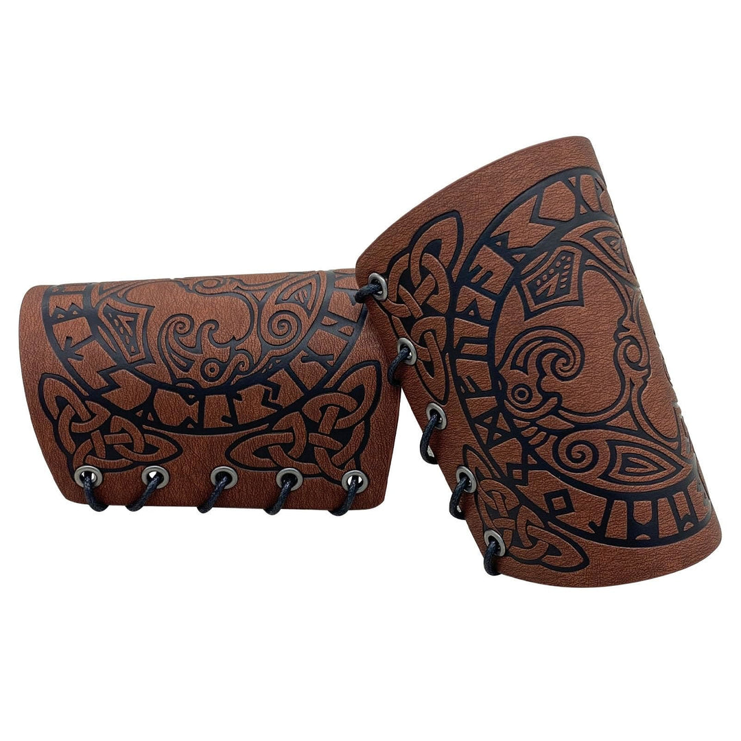 WorldNorse Mythology Odin's Raven Rune Leather Arm Bracers - image 5