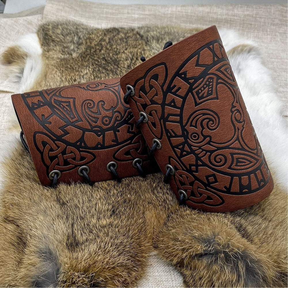 WorldNorse Mythology Odin's Raven Rune Leather Arm Bracers - image 2