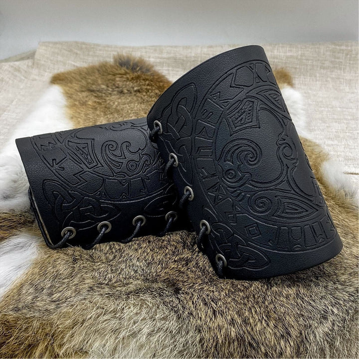 WorldNorse Mythology Odin's Raven Rune Leather Arm Bracers - image 7