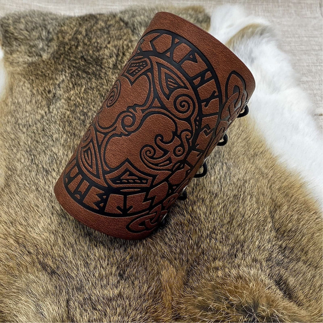 WorldNorse Mythology Odin's Raven Rune Leather Arm Bracers - image 3