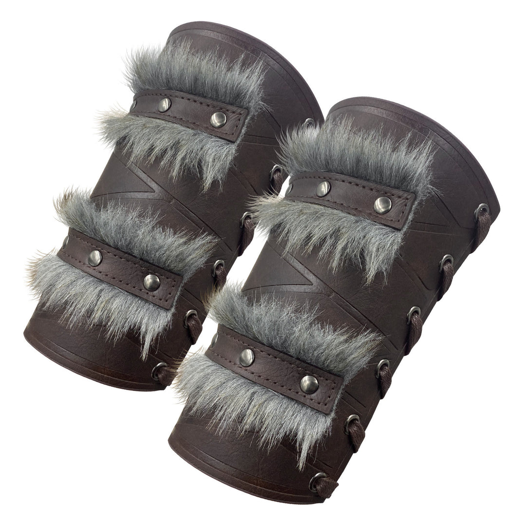 WorldNorse Medieval Knight Double Layer Raw Edge Arm Bracers - Brown - image 6