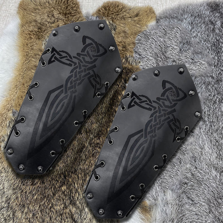 WorldNorse Viking Warrior Bucket Spike Lace Up Arm Bracers - Sword - Black - image 14