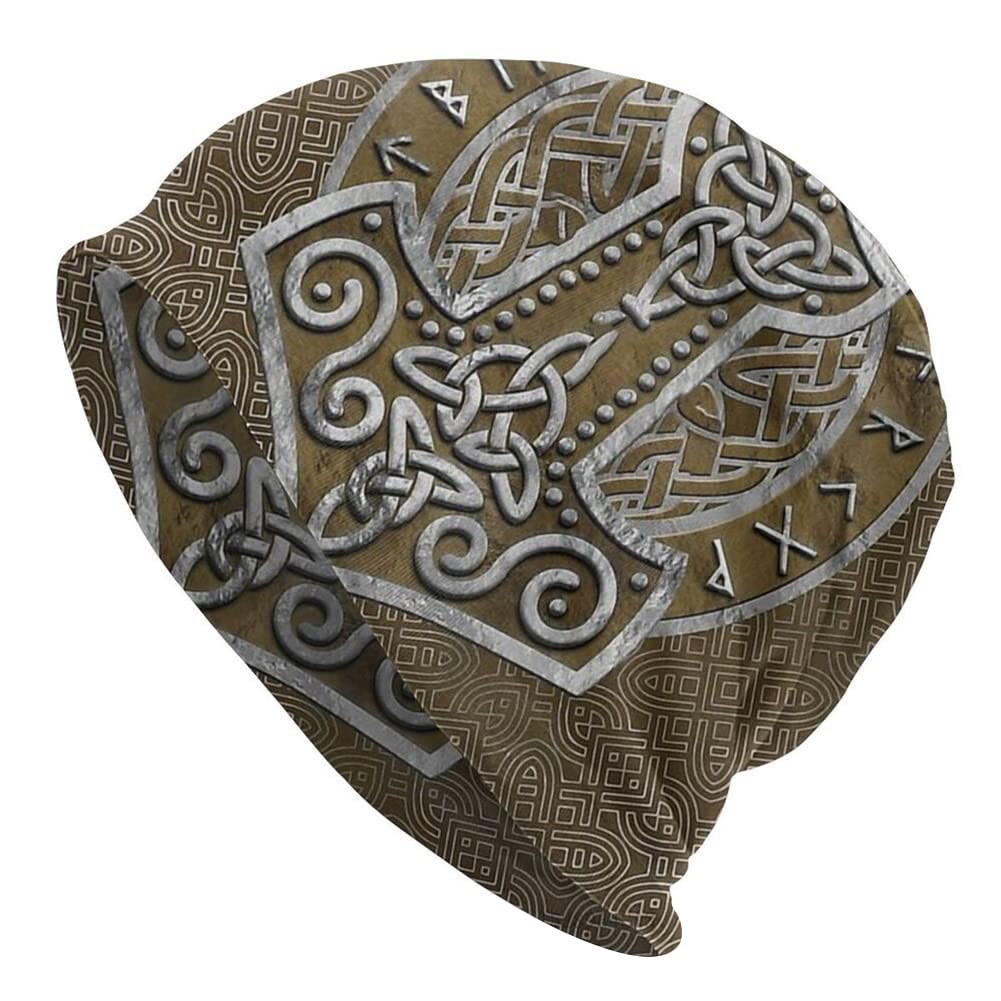 WorldNorse Mjolnir Celtic Knot Brown Beanie - Mjolnir - image 0