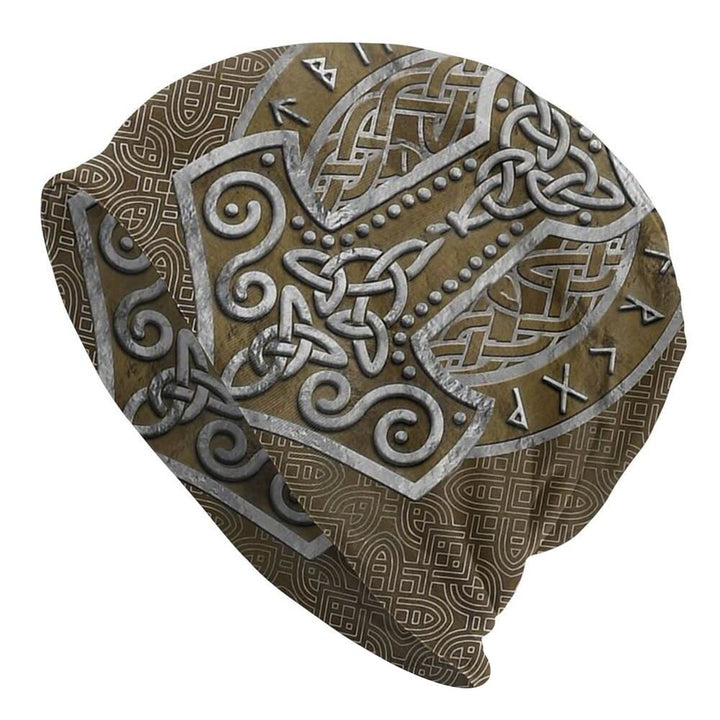 WorldNorse Mjolnir Celtic Knot Brown Beanie - Mjolnir - image 0