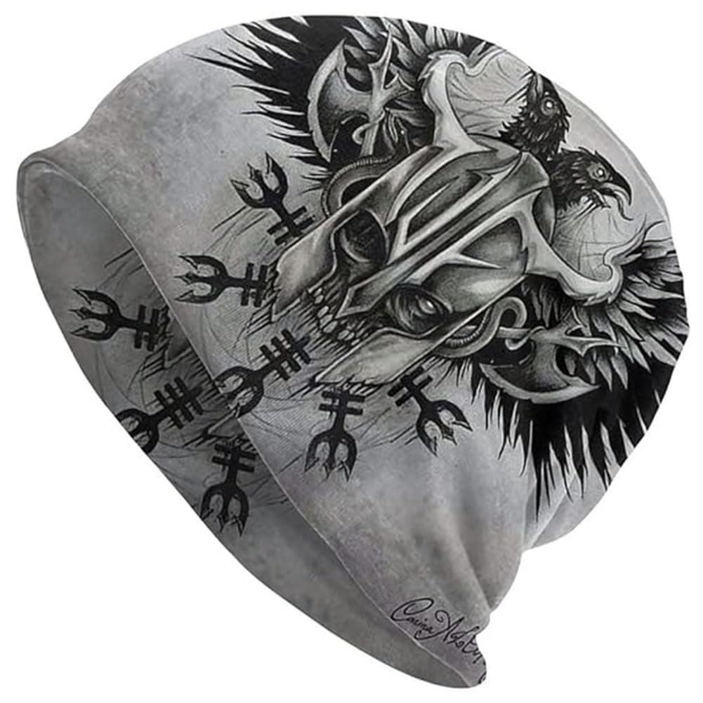 WorldNorse Viking Axe Skull Raven Beanie  - Raven - image 1