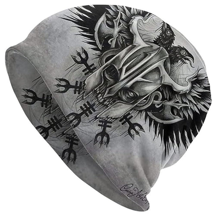 WorldNorse Viking Axe Skull Raven Beanie  - Raven - image 1