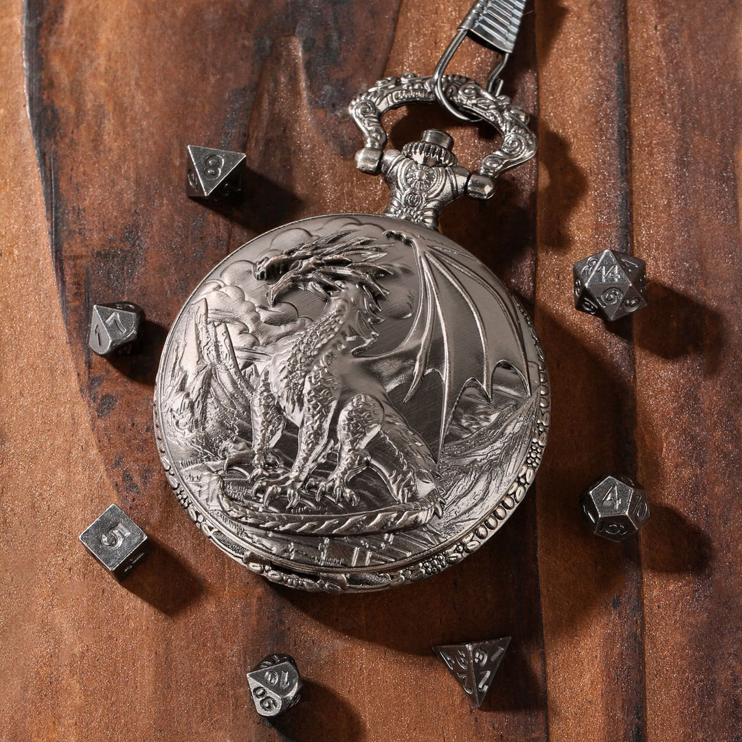 WorldNorse Norse Dragon Seven Dice Waist Chain - Pocket Watch Case + Chain + Dice - Silver - image 8