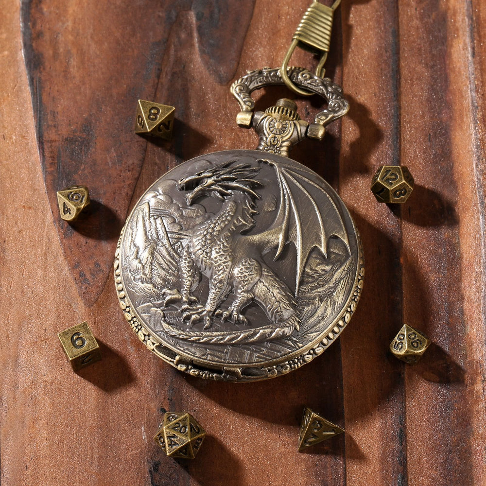 WorldNorse Norse Dragon Seven Dice Waist Chain - Pocket Watch Case + Chain + Dice - Gold - image 2