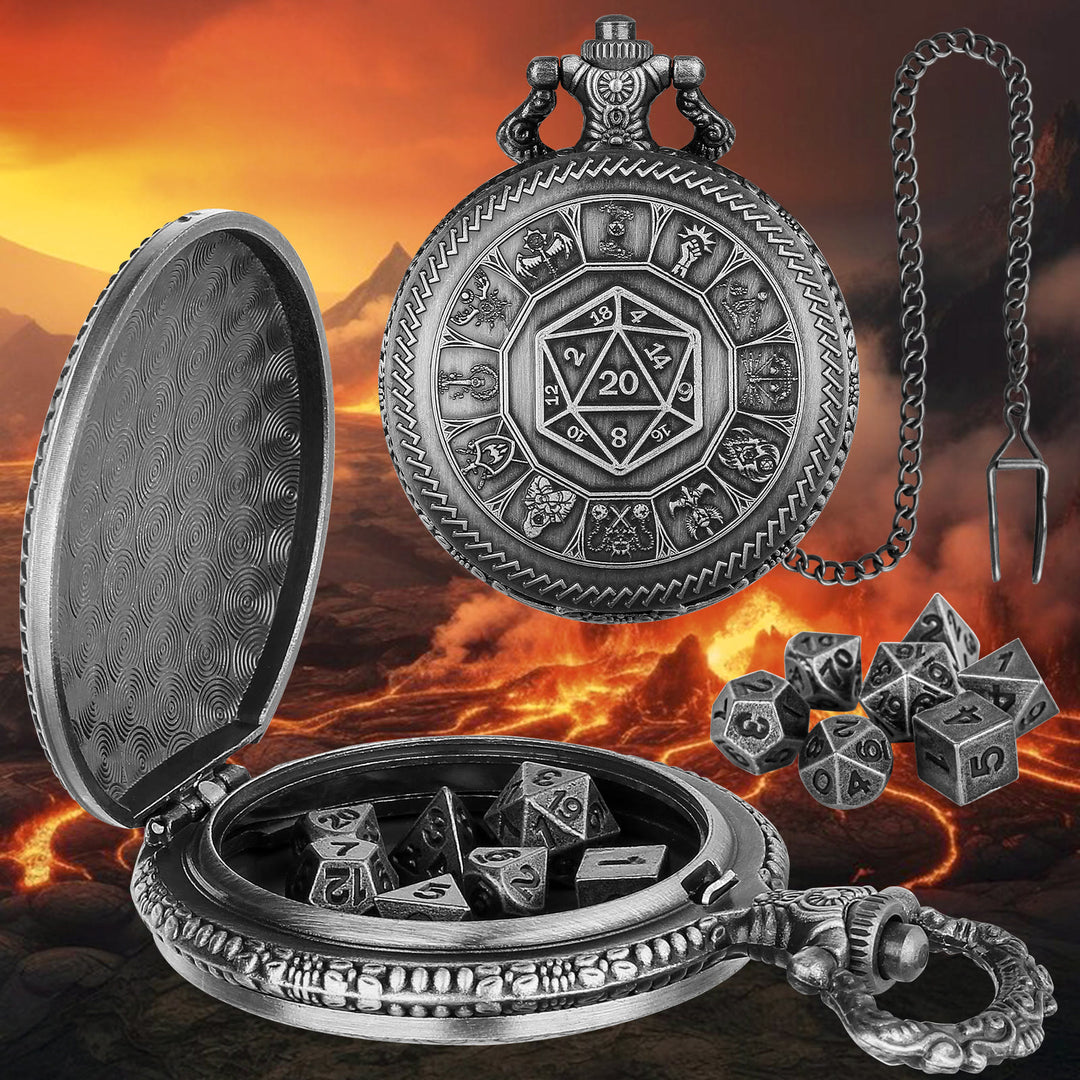 WorldNorse Geometric Mini Dice Set Waist Chain - Pocket Watch Case + Chain + Dice - Silver - image 7
