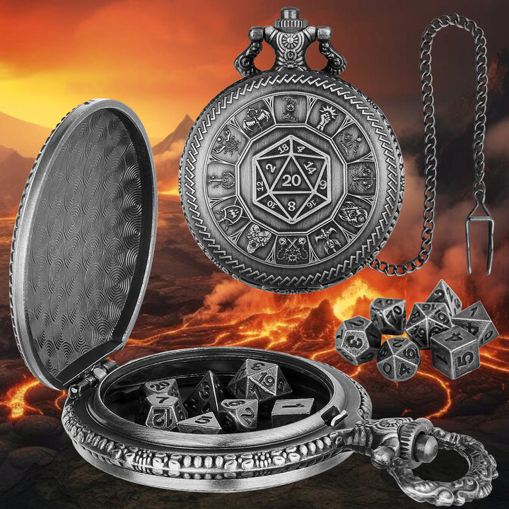 WorldNorse Geometric Mini Dice Set Waist Chain - Pocket Watch Case + Chain + Dice - Silver - image 7