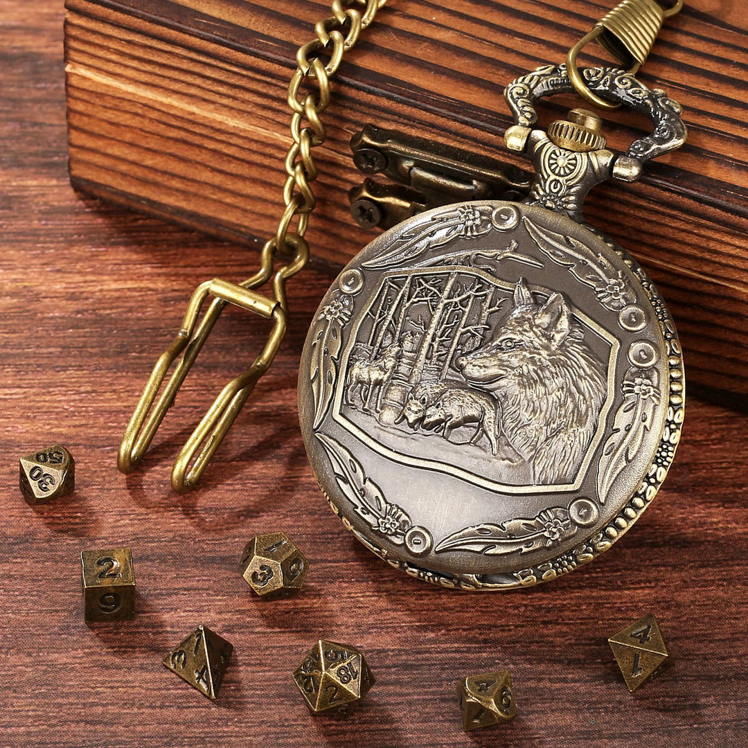WorldNorse Embossed Wolves Dice Case Set Waist Chain - image 3