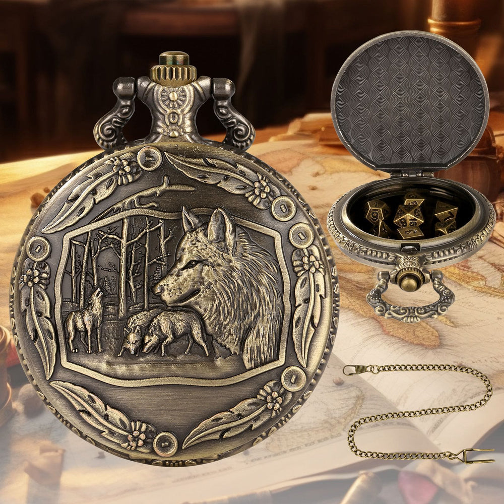 WorldNorse Embossed Wolves Dice Case Set Waist Chain - image 2