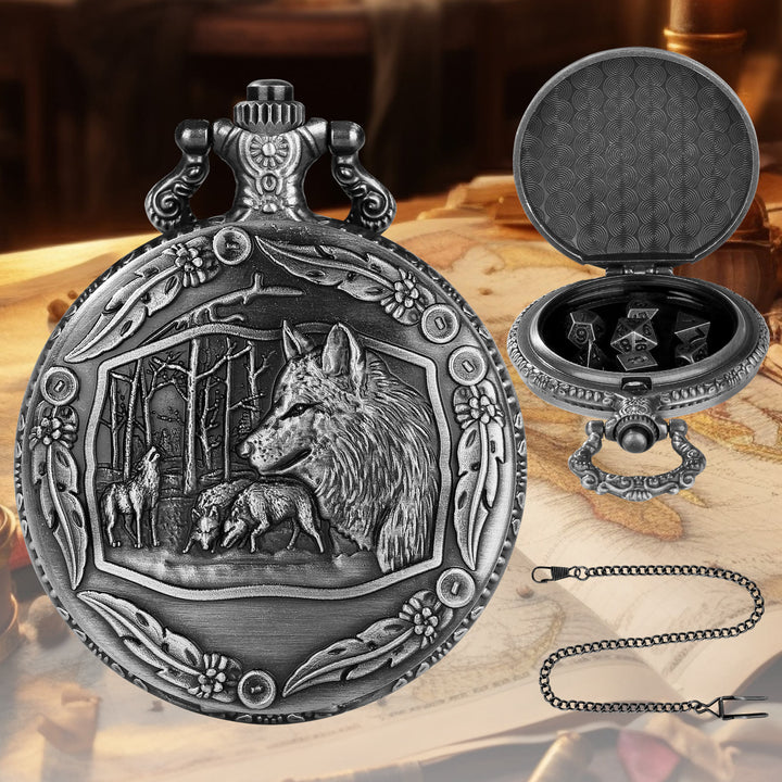 WorldNorse Embossed Wolves Dice Case Set Waist Chain - image 7