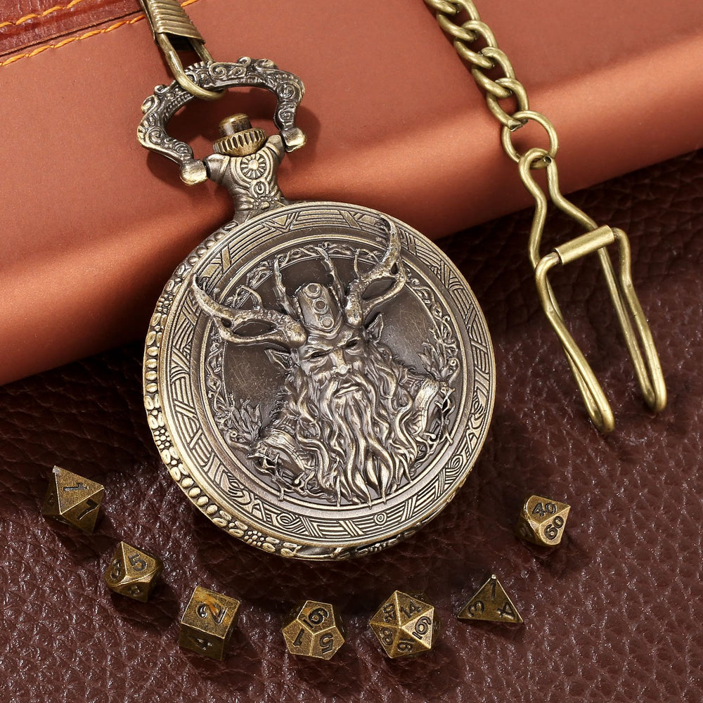 WorldNorse Retro Druid Dice Waist Chain - Pocket Watch Case + Chain + Dice - Gold - image 2